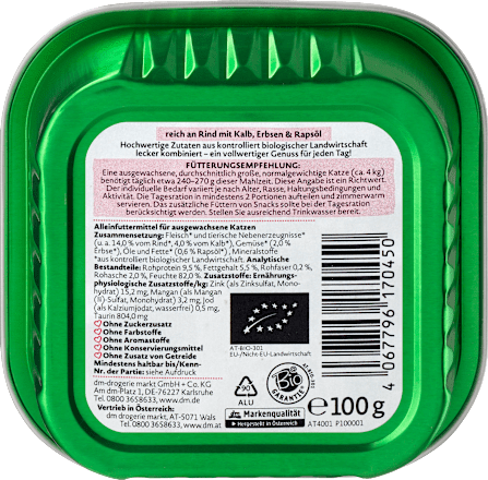 Mokra karma dla kotów BIO, wołowina i cielęcina Dein Bestes