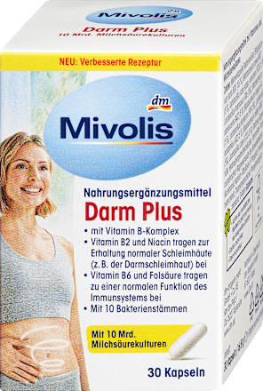 Kapsuly Darm Plus s vitamínmi a kultúrami baktérií mliečneho kvasenia Mivolis