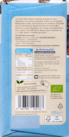 Tavoletta di cioccolato al latte bio dmBio