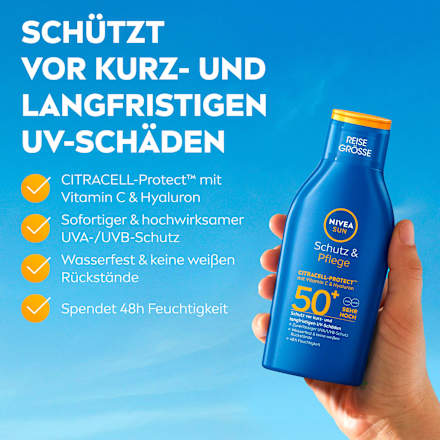Sonnenschutz Milch Schutz & Pflege, LSF 50+, Reisegröße NIVEA SUN