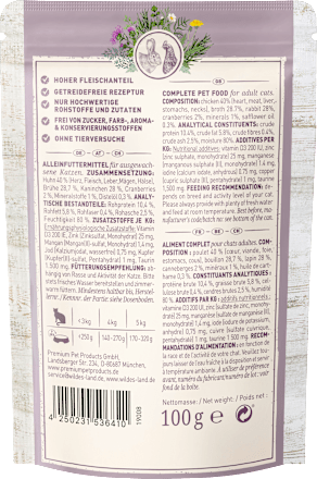 Nassfutter Katze mit Kaninchen & Huhn Wildes Land