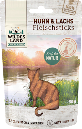 Katzenleckerli Fleischsticks Huhn & Lachs Wildes Land
