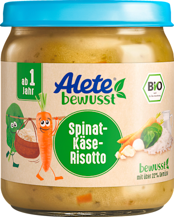 Menü Spinat-Käse-Risotto ab 1 Jahr Alete bewusst