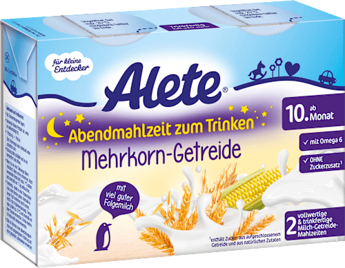 Trinkmahlzeit Abendmahlzeit Mehrkorn-Getreide ab 10. Monat, 2x200ml Alete bewusst