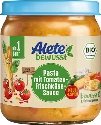 Menü Pasta mit Tomaten-Frischkäse-Sauce ab 1 Jahr Alete