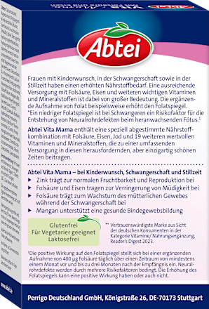 Prehransko dopolnilo s folno kislino in železom Vita Mama  Abtei