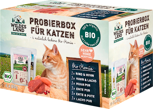 Nassfutter Katze, Bio Probierbox Multipack (6x85g) Wildes Land