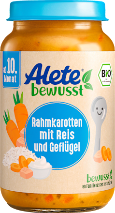 Menü Rahmkarotten mit Reis und Geflügel ab dem 10. Monat Alete bewusst