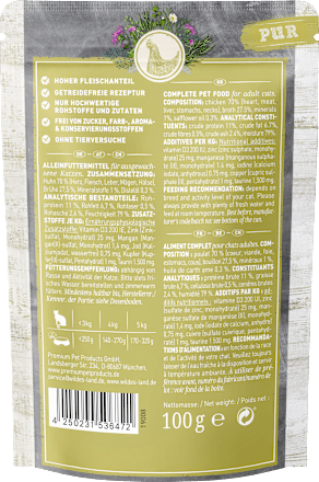 Nassfutter Katze mit Huhn Pur Wildes Land