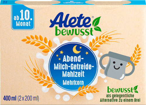 Milch-Getreide-Mahlzeit Mehrkorn ab 10.Monat, 2x200ml Alete bewusst