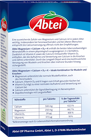 Magnesium Calcium + D3 + K  Tabletten Abtei