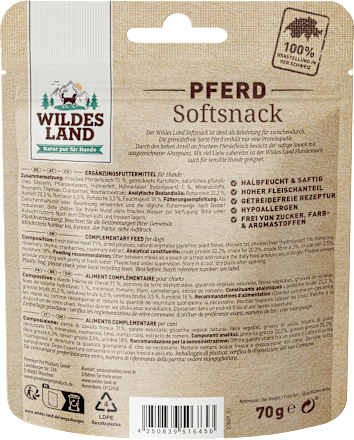 Hundeleckerli mit Pferd, Softsnack Wildes Land