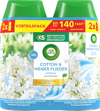 Lufterfrischer Freshmatic Duo Cotton & weißer Flieder Nachfüllpack (2x250 ml)  AirWick