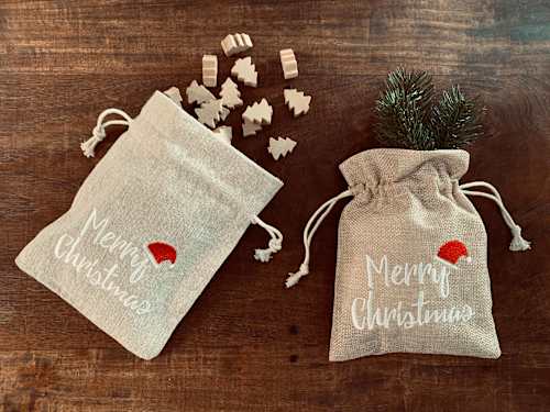 Stoffsäckchen, Merry Christmas, beige Dekorieren & Einrichten