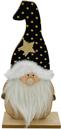 Holzaufsteller, Wichtel mit Sternmütze, schwarz-gold-natur Dekorieren & Einrichten