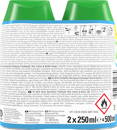 Lufterfrischer Freshmatic Duo Cotton & weißer Flieder Nachfüllpack (2x250 ml)  AirWick