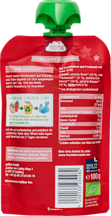 Quetschie "Kleiner Schatz" Erdbeer, Birne, Traube, Hafer, ab dem 6.Monat FruchtBar