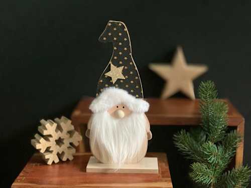 Holzaufsteller, Wichtel mit Sternmütze, schwarz-gold-natur Dekorieren & Einrichten