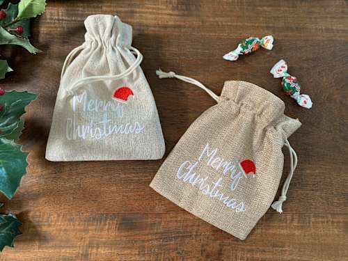 Stoffsäckchen, Merry Christmas, beige Dekorieren & Einrichten