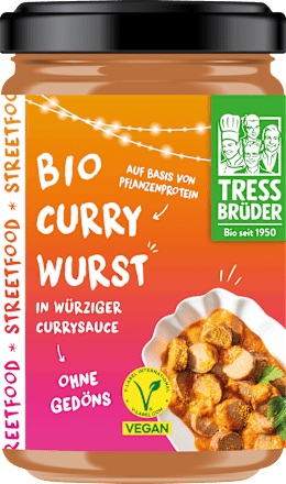 Fertiggericht, Currywurst in Sauce, vegan TRESSBRÜDER