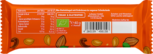 Schokoriegel Peanut Crisp Lebepur