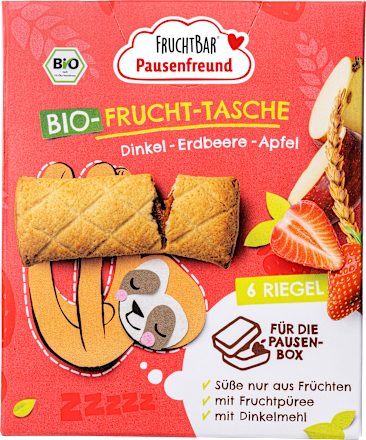 FRUCHTBAR PausenfreundKindersnack Pausenfreund Frucht-Tasche, Dinkel, Erdbeere, Apfel ab 3 Jahren (6x22 g), 132 g