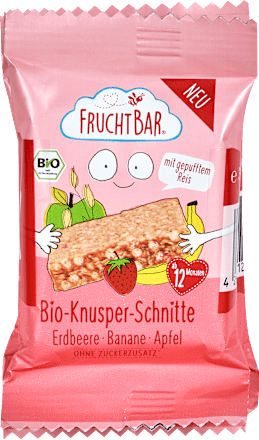 Kindersnack Bio Knusper-Schnitte Erdbeere, banane und Apfel ab 1 Jahr FruchtBar