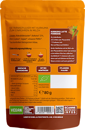 Getränkepulver, Kurkuma Latte  Lebepur