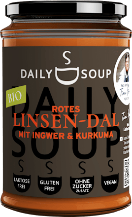 Suppe, rotes Linsen-Dal mit Ingwer & Kurkuma Daily Soup