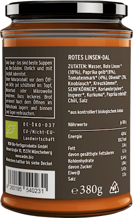 Suppe, rotes Linsen-Dal mit Ingwer & Kurkuma Daily Soup