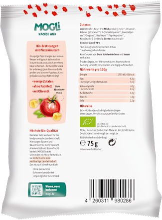 Kindersnack Pizza Stangen mit Tomate & Käse MOGLi