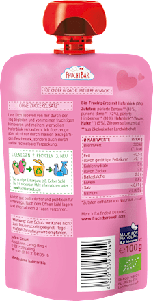 Quetschie Himbeere, Banane, Birne, Haferdrink ab 6 Monaten FruchtBar