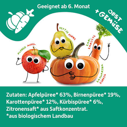 Quetschie Apfel, Birne, Karotte & Kürbis ab 6 Monaten Freche Freunde