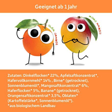 Fruchtriegel mit Getreide Mango & Orange ab 1 Jahr, (4x23 g) Freche Freunde