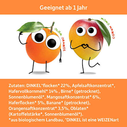 Fruchtriegel mit Getreide Mango & Orange ab 1 Jahr, (4x23 g) Freche Freunde