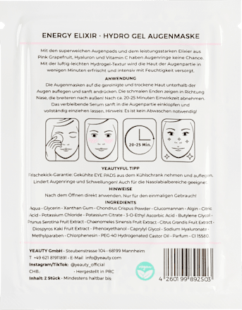 Patch occhi in idrogel Energy Elixir con pompelmo rosa YEAUTY