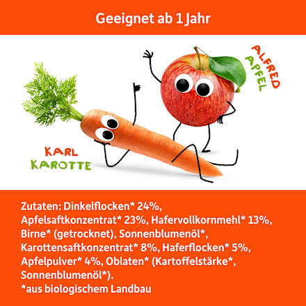 Fruchtriegel mit Getreide Apfel Karotte ab 1 Jahr, (4x23 g) Freche Freunde