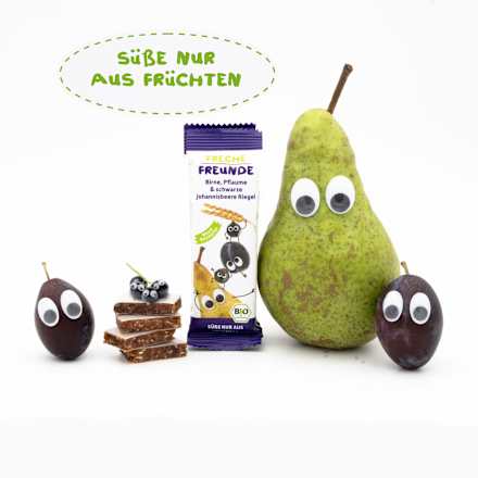 Fruchtriegel Bio mit Getreide, Birne, Pflaume und Johannisbeere ab 1 Jahr Freche Freunde