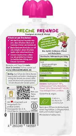 Quetschie Bio Apfel, rote Beete, Erdbeere und Himbeere ab 8 Monaten Freche Freunde