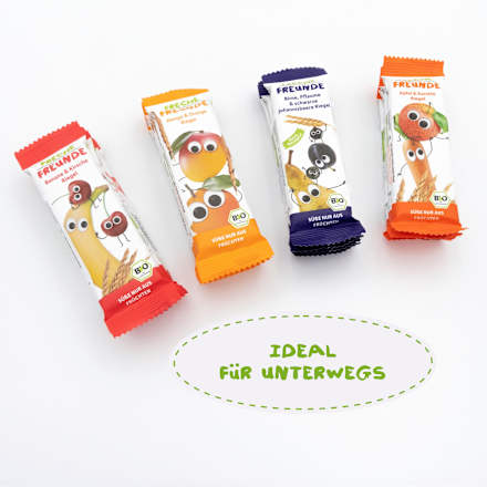 Fruchtriegel Bio mit Getreide, Birne, Pflaume und Johannisbeere ab 1 Jahr Freche Freunde