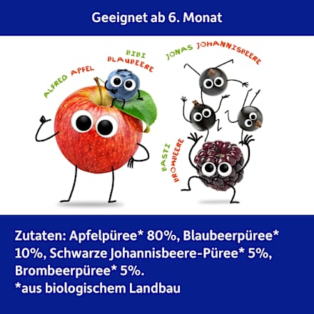 Quetschie Bio Apfel, Blaubeere, Johannisbeere und Brombeere ab 6 Monaten Freche Freunde