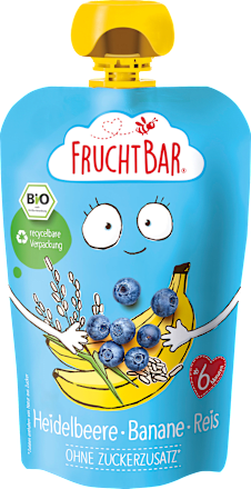 Bio gyümölcspüré áfonya-banán-rizs 6 hónapos kortól  FruchtBar
