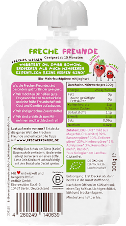 Bio Quetschie Joghurt, Banane, Erdbeere, Himbeere & Apfel Freche Freunde
