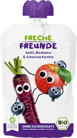 Quetschie Bio Apfel, Blaubeere und schwarze Karotte ab 6 Monaten Freche Freunde