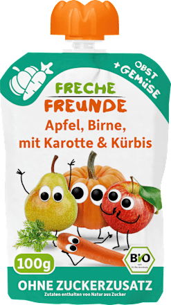 Quetschie Bio Apfel, Birne, Karotte und Kürbis ab 6 Monaten Freche Freunde