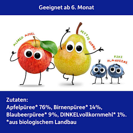 Quetschie Apfel, Birne, Blaubeere & Dinkel ab 6 Monaten Freche Freunde