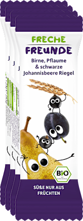 Fruchtriegel Bio mit Getreide, Birne, Pflaume und Johannisbeere ab 1 Jahr Freche Freunde