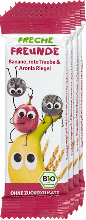 Fruchtriegel Bio mit Getreide, Banane, rote Traube und Aronia ab 1 Jahr Freche Freunde