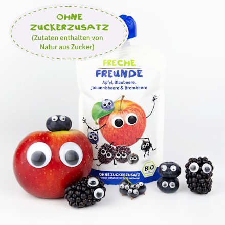Quetschie Bio Apfel, Blaubeere, Johannisbeere und Brombeere ab 6 Monaten Freche Freunde