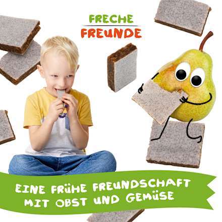 Fruchtriegel Bio mit Getreide, Birne, Pflaume und Johannisbeere ab 1 Jahr Freche Freunde